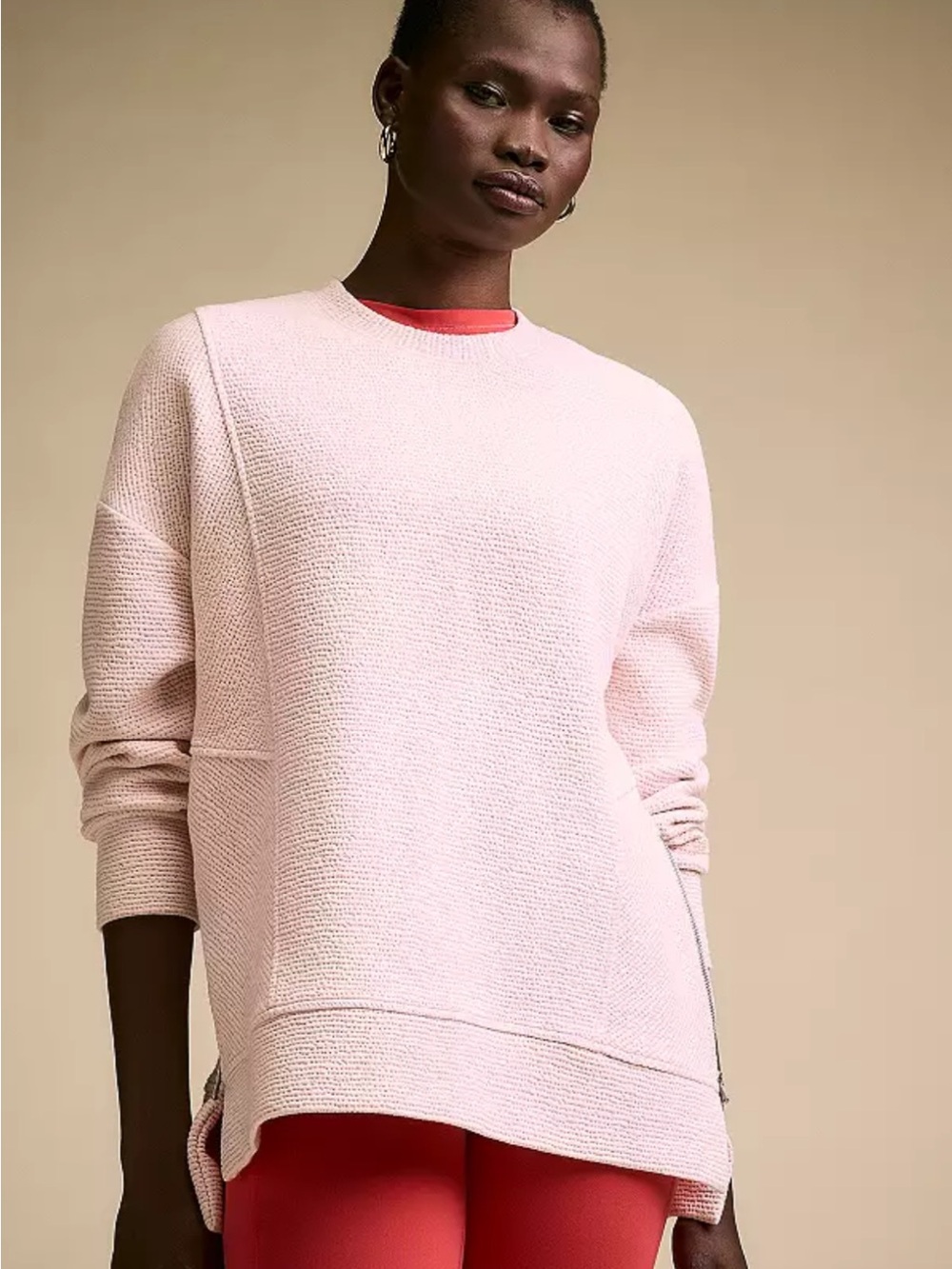 CALIA by Carrie Underwood Pale Pink Textured Crewneck Sweatshirt